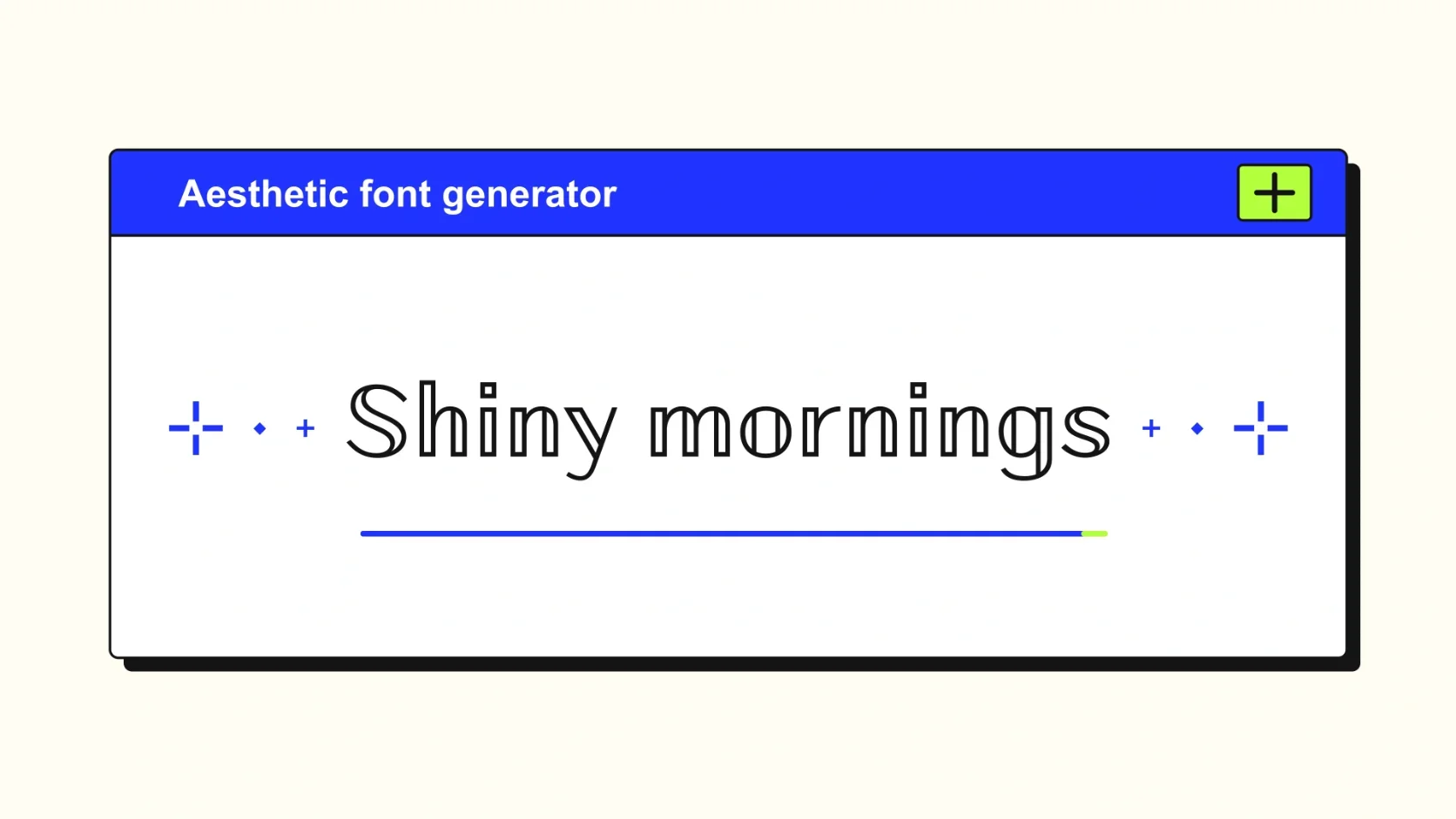 Aperçu du générateur de police aesthetic montrant « Shiny mornings » en Unicode contour avec de petites étincelles.